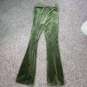 velvet green flare pants